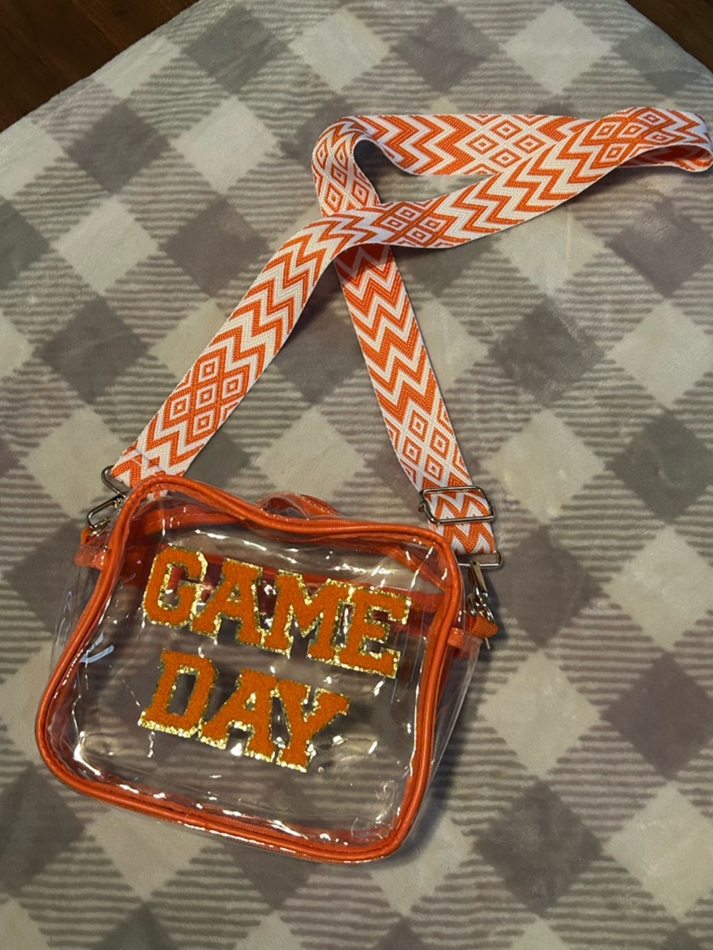 GAME DAY Clear Crossbody Bag with Orange Trim New adjustable strap zipper - Picture 5 of 5